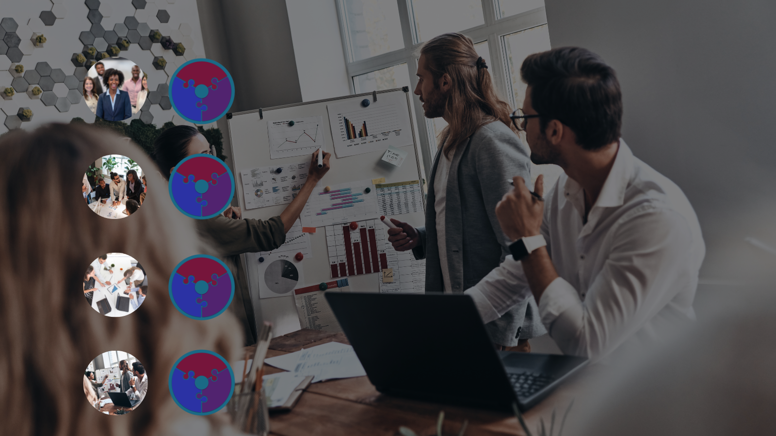 Team discussing data reports