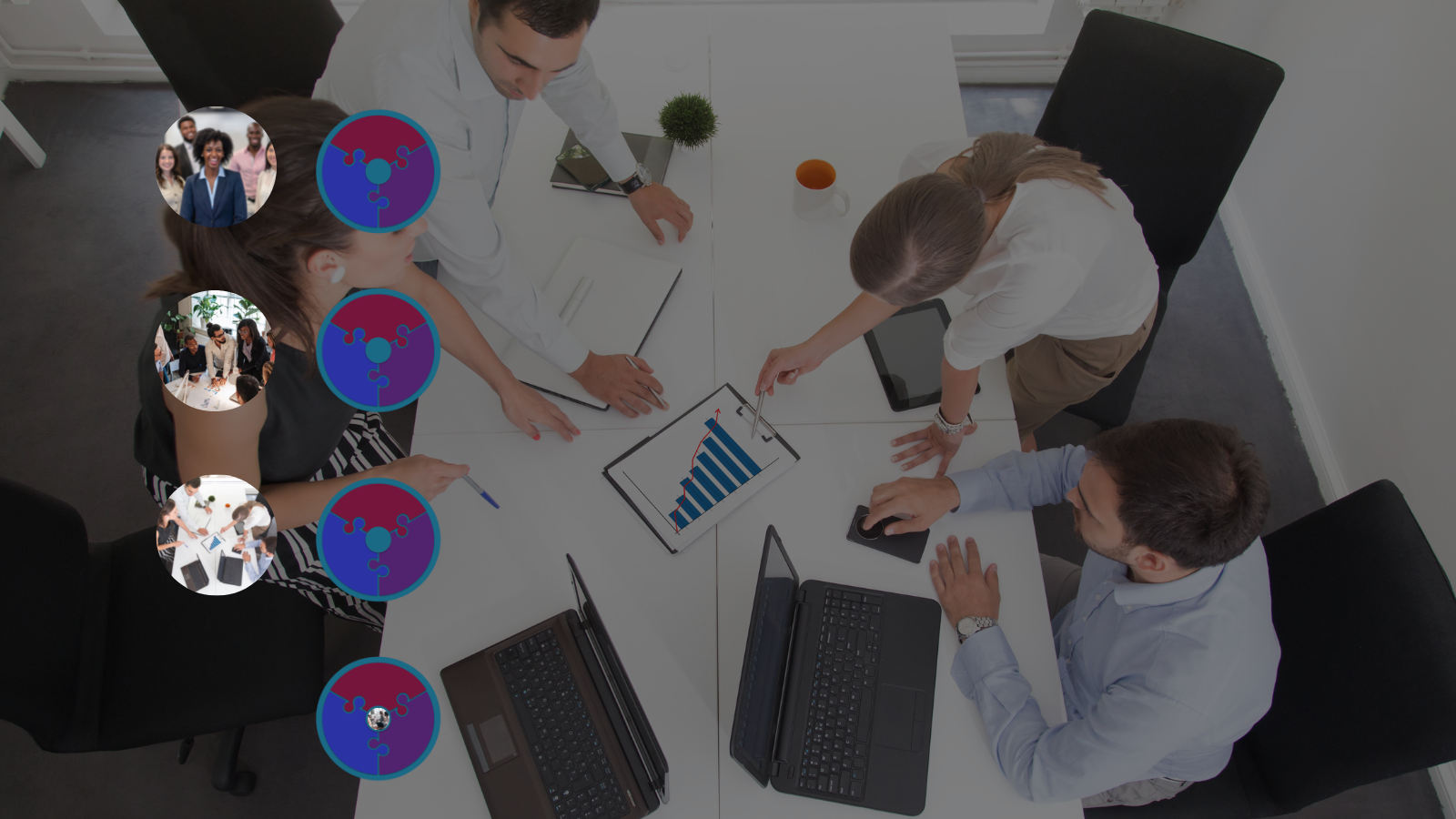 Team discussing data reports