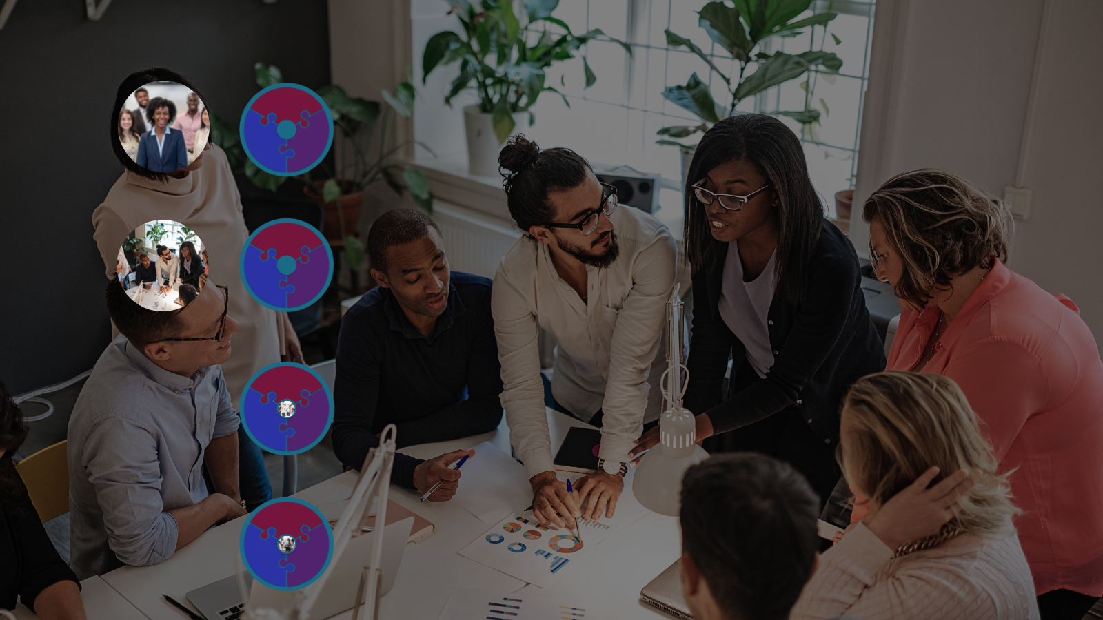 Team discussing data reports